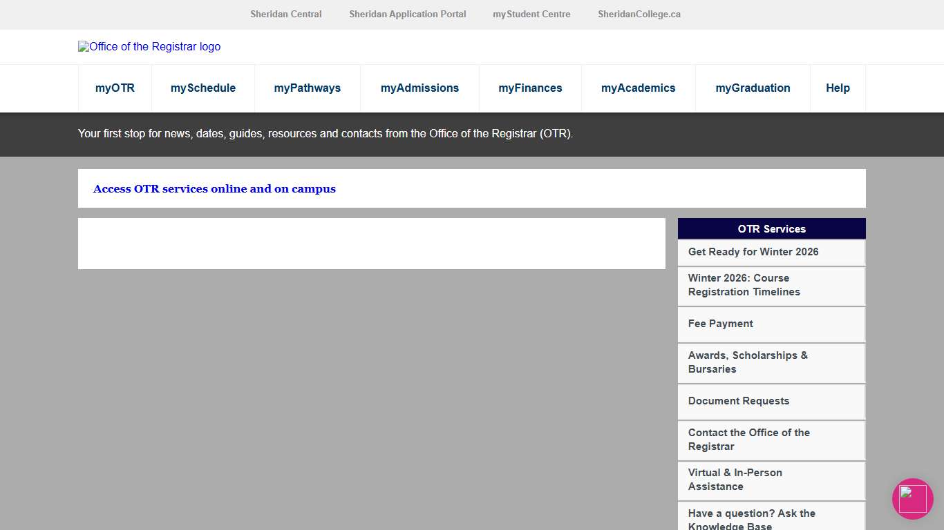 Sheridan College: myOTR